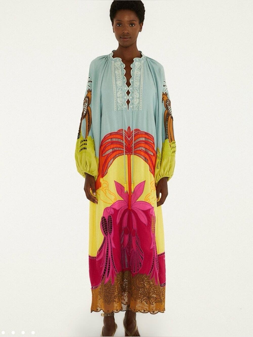 NWT Farm Rio Usiacuri Multicolor Embroidered Richelieu Maxi Dress Size L